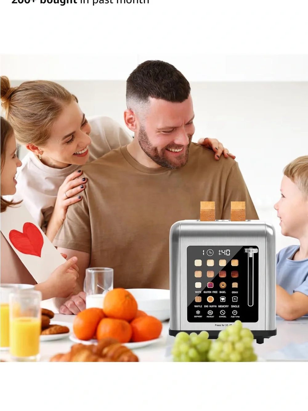 Brushed Stainless Steel 2-Slice Digital Toaster with Touch Controls